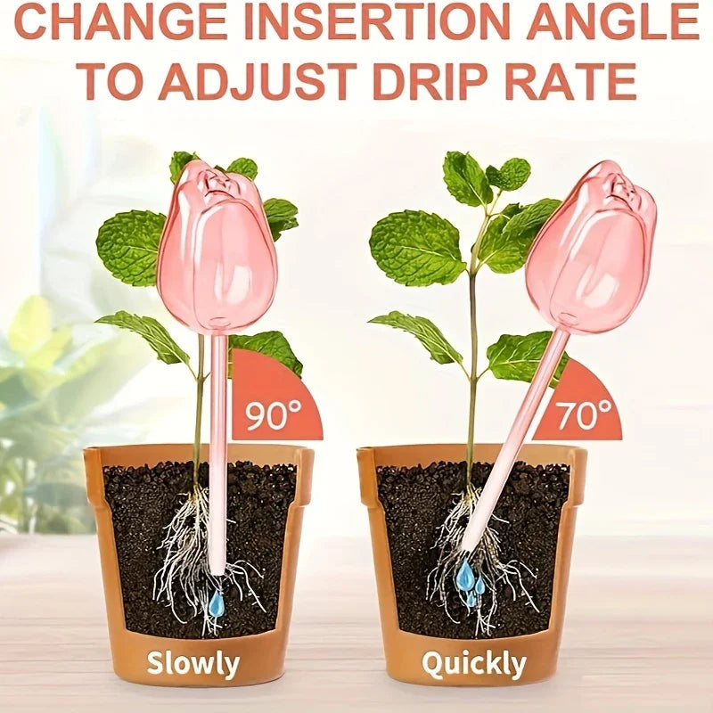 Garden Pink Tulip Plant Watering Balls, Suitable for Indoor Outdoor Plants, Automatic Plant Drippers, and Automatic Watering